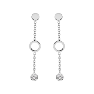 BOUCLES D'OREILLES TIGE ARGENT RHODIÉ PENDANTE CERCLE AVEC OXYDES BLANCS SERTIS