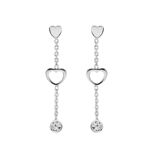 BOUCLES D'OREILLES TIGE ARGENT RHODIÉ COEURS ET OXYDE BLANC SERTI