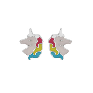 BOUCLES D'OREILLES TIGE ARGENT RHODIÉ LICORNE RÉSINE BLANCHE ET MULTICOULEUR