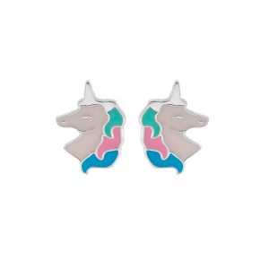 BOUCLES D'OREILLES TIGE ARGENT RHODIÉ LICORNE RÉSINE BLANCHE ET PASTEL