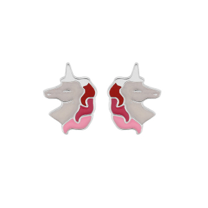 BOUCLES D'OREILLES TIGE ARGENT RHODIÉ LICORNE RÉSINE BLANCHE ET ROSE