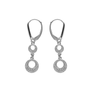 BOUCLES D'OREILLES DORMEUSE ARGENT RHODIÉ 2 CERCLES EVIDÉ OXYDES BLANCS
