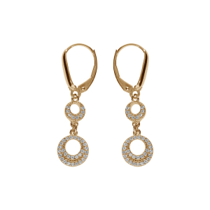 BOUCLES D'OREILLES DORMEUSE ARGENT DORÉ JAUNE 2 CERCLES EVIDÉ OXYDES BLANCS