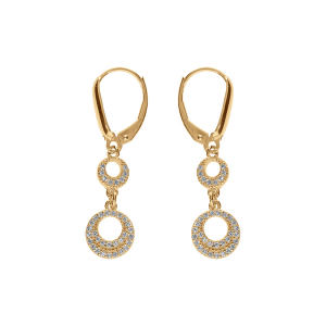 BOUCLES D'OREILLES DORMEUSE ARGENT DORÉ JAUNE 2 CERCLES EVIDÉ OXYDES BLANCS