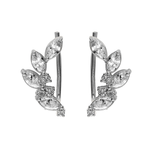 BOUCLES D'OREILLES ARGENT RHODIÉ CHEMIN D'OREILLE OXYDES BLANCS PÉTALES