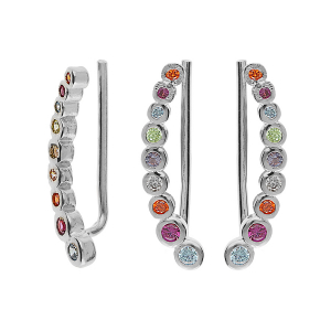 BOUCLES D'OREILLES ARGENT RHODIÉ CHEMIN D'OREILLE OXYDES MULTI COULEURS PÉTALES