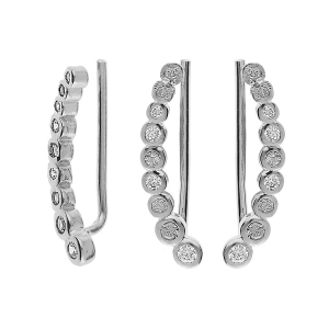 BOUCLES D'OREILLES ARGENT RHODIÉ CHEMIN D'OREILLE OXYDES BLANCS PÉTALES