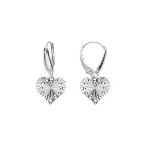 BOUCLES D'OREILLES DORMEUSE ARGENT RHODIÉ COEUR MARTELÉ