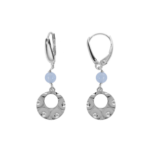 BOUCLES D'OREILLES DORMEUSE ARGENT RHODIÉ PASTILLE MARTELÉ AVEC 1 BOULE JADE BLEU CIEL