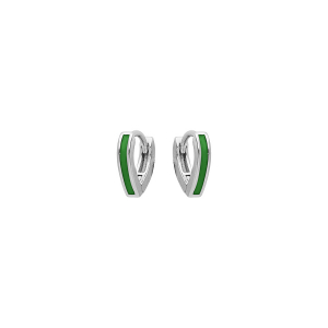 BOUCLES D'OREILLES TIGE ARGENT RHODIÉ ARTICULÉE FORME V RÉSINE VERTE