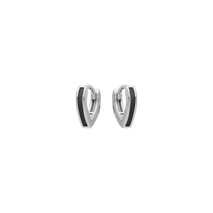 BOUCLES D'OREILLES TIGE ARGENT RHODIÉ ARTICULÉE FORME V RÉSINE NOIRE