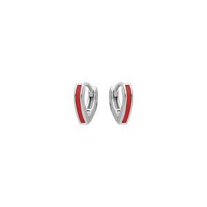 BOUCLES D'OREILLES TIGE ARGENT RHODIÉ ARTICULÉE FORME V RÉSINE ROUGE