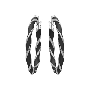 CRÉOLES ARGENT RHODIÉ ARTICULÉE 25MM RÉSINE NOIRE
