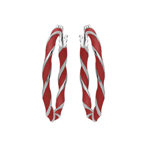 CRÉOLES ARGENT RHODIÉ ARTICULÉE 25MM RÉSINE ROUGE