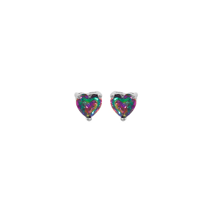 BOUCLES D'OREILLES TIGE ARGENT RHODIÉ PENDENTIF COEUR OXYDE MYSTIQUE ARC EN CIEL