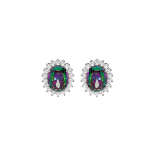 BOUCLES D'OREILLES TIGE ARGENT RHODIÉ OXYDE MYSTIQUE ARC EN CIEL ET CONTOUR OXYDES BLANCS