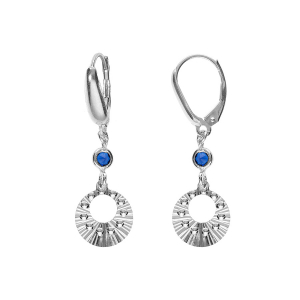 BOUCLES D'OREILLES DORMEUSE ARGENT RHODIÉ CERCLE DIAMANTÉ ET 1 OXYDE BLEU
