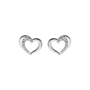 BOUCLES D'OREILLES TIGE ARGENT PLATINÉ  COEUR OXYDES BLANCS SERTIS