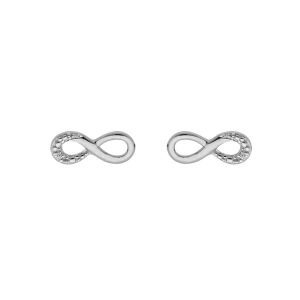 BOUCLES D'OREILLES TIGE ARGENT PLATINÉ INFINI OXYDES BLANCS SERTIS 9mm de long