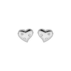 BOUCLES D'OREILLES TIGE ARGENT PLATINÉ PENDENTIF COEUR 3 OXYDES BLANCS SERTIS