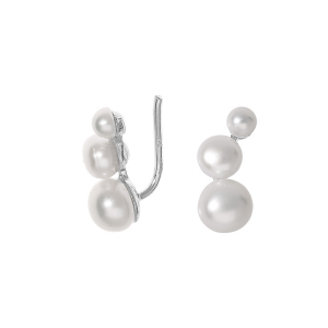 BOUCLES D'OREILLES ARGENT RHODIÉ 3 PERLES D'EAU DOUCE CHEMIN D'OREILLE
