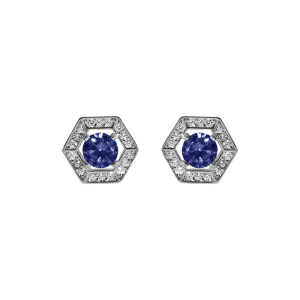BOUCLES D'OREILLES TIGE ARGENT RHODIÉ OXYDE BLEU ET CONTOUR OXYDES BLANCS