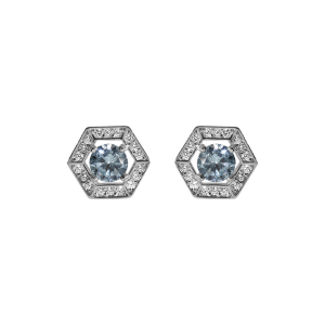 BOUCLES D'OREILLES TIGE ARGENT RHODIÉ OXYDE BLEU CIEL ET CONTOUR OXYDES BLANCS