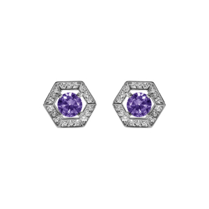 BOUCLES D'OREILLES TIGE  ARGENT RHODIÉ OXYDE VIOLET ET CONTOUR OXYDES BLANCS
