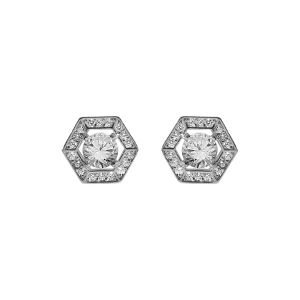 BOUCLES D'OREILLES TIGE  ARGENT RHODIÉ OXYDES BLANCS