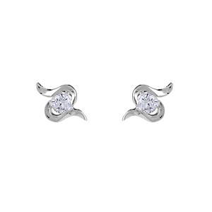 BOUCLES D'OREILLES TIGE ARGENT RHODIÉ SERPENTIN PIERRE RONDE SYNTHETIQUE BLANCHE