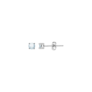 BOUCLES D'OREILLES TIGE SOLITAIRE ARGENT RHODIÉ RONDE 3MM OXYDE BLEU CLAIR   SERTI 4 GRIFFES
