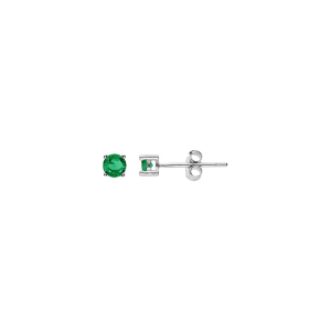 BOUCLES D'OREILLES TIGE SOLITAIRE ARGENT RHODIÉ RONDE 3MM  OXYDE VERT FONCÉ  SERTI 4 GRIFFES