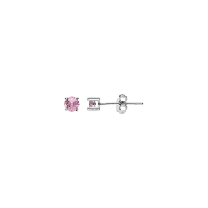 BOUCLES D'OREILLES TIGE SOLITAIRE ARGENT RHODIÉ RONDE 3MM  OXYDE ROSE PALE SERTI 4 GRIFFES