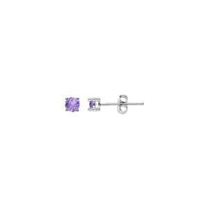 BOUCLES D'OREILLES TIGE SOLITAIRE ARGENT RHODIÉ RONDE 3MM  OXYDE VIOLET  SERTI 4 GRIFFES