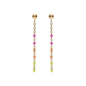 BOUCLES D'OREILLES TIGE ARGENT ET DORURE JAUNE OLIVE RÉSINE MULTICOLORE DEGRADÉ ROSE VERT