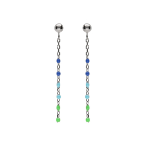 BOUCLES D'OREILLES TIGE ARGENT RHODIÉ OLIVE RÉSINE MULTICOLORE DEGRADÉ BLEU VERT