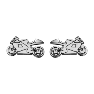 BOUCLES D'OREILLES PAIRE ARGENT RHODIÉ POUR HOMME MOTO ROUTE GRAVE DECOUPE