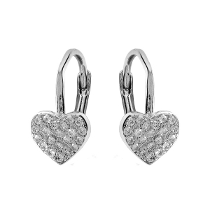 BOUCLES D'OREILLES ARGENT RHODIÉ DORMEUSE COEUR PAVÉ OXYDES BLANCS