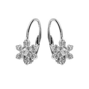 BOUCLES D'OREILLES ARGENT RHODIÉ DORMEUSE FLEUR OXYDES BLANCS