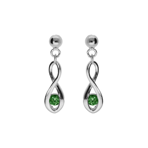 BOUCLES D'OREILLES TIGE ARGENT RHODIÉ INFINI OXYDE VERT FONCÉ