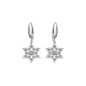 BOUCLES D'OREILLES DORMEUSE ARGENT RHODIÉ FLOCON DE NEIGE OXYDES BLANCS