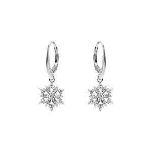 BOUCLES D'OREILLES DORMEUSE ARGENT RHODIÉ FLOCON DE NEIGE OXYDES BLANCS