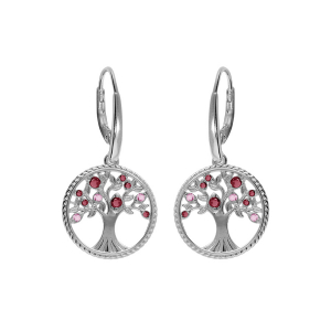 BOUCLES D'OREILLES DORMEUSE ARGENT RHODIÉ ARBRE DE VIE CONTOUR PERLÉ AVEC OXYDES DEGRADE ROSE