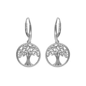 BOUCLES D'OREILLES DORMEUSE ARGENT RHODIÉ ARBRE DE VIE CONTOUR PERLÉ AVEC OXYDES BLANCS