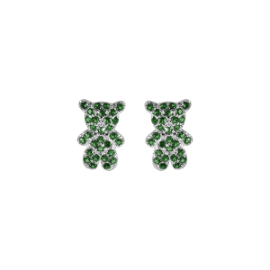 BOUCLES D'OREILLES TIGE ARGENT OURSON OXYDES VERTS