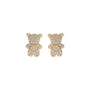 BOUCLES D'OREILLES TIGE ARGENT DORÉ OURSON OXYDES BLANCS