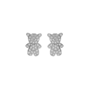 BOUCLES D'OREILLES TIGE ARGENT OURSON OXYDES BLANCS