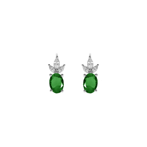 BOUCLES D'OREILLES DORMEUSE ARGENT RHODIÉ OXYDES BLANCS ET VERT