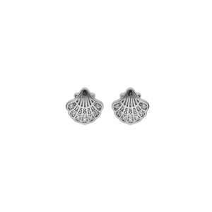 BOUCLES D'OREILLES TIGE ARGENT RHODIÉ COQUILLE ST JACQUES DE COMPOSTELLES OXYDES BLANCS SERTIS