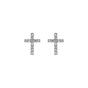 BOUCLES D'OREILLES TIGE ARGENT RHODIÉ CROIX OXYDES BLANCS SERTIS